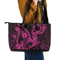 Pink Black Aloha Hawaii Leather Tote Bag Polynesian Shark Tattoo With Plumeria - Polynesian Pride
