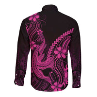 Pink Black Aloha Hawaii Long Sleeve Button Shirt Polynesian Shark Tattoo With Plumeria - Polynesian Pride