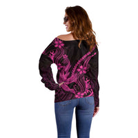 Pink Black Aloha Hawaii Off Shoulder Sweater Polynesian Shark Tattoo With Plumeria - Polynesian Pride