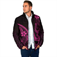 Pink Black Aloha Hawaii Padded Jacket Polynesian Shark Tattoo With Plumeria - Polynesian Pride