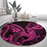 Pink Black Aloha Hawaii Round Carpet Polynesian Shark Tattoo With Plumeria - Polynesian Pride