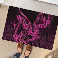 Pink Black Aloha Hawaii Rubber Doormat Polynesian Shark Tattoo With Plumeria - Polynesian Pride