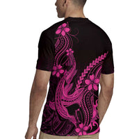 Pink Black Aloha Hawaii Rugby Jersey Polynesian Shark Tattoo With Plumeria - Polynesian Pride