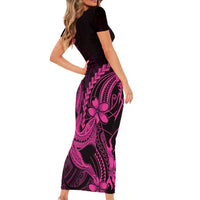 Pink Black Aloha Hawaii Short Sleeve Bodycon Dress Polynesian Shark Tattoo With Plumeria LT14 - Polynesian Pride