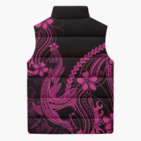 Pink Black Aloha Hawaii Sleeveless Puffer Jacket Polynesian Shark Tattoo With Plumeria - Polynesian Pride