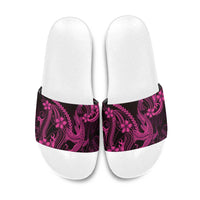 Pink Black Aloha Hawaii Slide Sandals Polynesian Shark Tattoo With Plumeria - Polynesian Pride