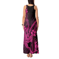 Pink Black Aloha Hawaii Tank Maxi Dress Polynesian Shark Tattoo With Plumeria - Polynesian Pride