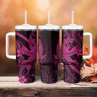 Pink Black Aloha Hawaii Tumbler With Handle Polynesian Shark Tattoo With Plumeria - Polynesian Pride