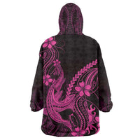 Pink Black Aloha Hawaii Wearable Blanket Hoodie Polynesian Shark Tattoo With Plumeria LT14 - Polynesian Pride