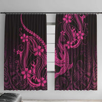 Pink Black Aloha Hawaii Window Curtain Polynesian Shark Tattoo With Plumeria - Polynesian Pride