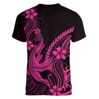 Pink Black Aloha Hawaii Women V-Neck T-Shirt Polynesian Shark Tattoo With Plumeria - Polynesian Pride