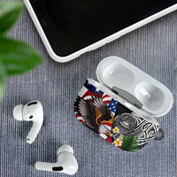 United States and American Samoa AirPods Case USA Flag Eagle With Seal Tropical Flowers