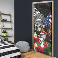 United States and American Samoa Door Cover USA Flag Eagle With Seal Tropical Flowers LT14 - Polynesian Pride