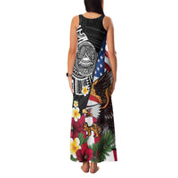 United States and American Samoa Family Matching Tank Maxi Dress and Hawaiian Shirt USA Flag Eagle With Seal Tropical Flowers LT14 - Polynesian Pride