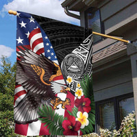 United States and American Samoa Garden Flag USA Flag Eagle With Seal Tropical Flowers