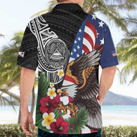 United States and American Samoa Hawaiian Shirt USA Flag Eagle With Seal Tropical Flowers