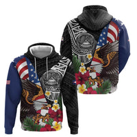 United States and American Samoa Hoodie USA Flag Eagle With Seal Tropical Flowers LT14 - Polynesian Pride