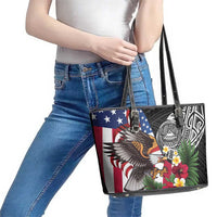 United States and American Samoa Leather Tote Bag USA Flag Eagle With Seal Tropical Flowers