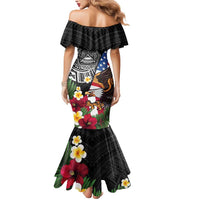 United States and American Samoa Mermaid Dress USA Flag Eagle With Seal Tropical Flowers LT14 - Polynesian Pride