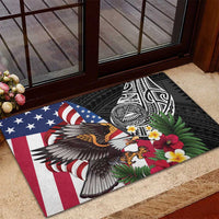 United States and American Samoa Rubber Doormat USA Flag Eagle With Seal Tropical Flowers