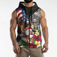 United States and American Samoa Sleeveless Zip Hoodie USA Flag Eagle With Seal Tropical Flowers LT14 - Polynesian Pride
