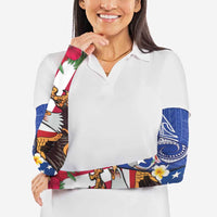United States and Northern Mariana Islands Arm Sleeves USA Flag Eagle CNMI Latte Stone Tropical Flowers LT14 - Polynesian Pride
