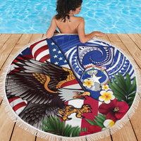 United States and Northern Mariana Islands Beach Blanket USA Flag Eagle CNMI Latte Stone Tropical Flowers