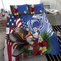 United States and Northern Mariana Islands Bedding Set USA Flag Eagle CNMI Latte Stone Tropical Flowers