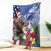 United States and Northern Mariana Islands Blanket USA Flag Eagle CNMI Latte Stone Tropical Flowers LT14 - Polynesian Pride