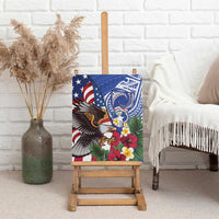 United States and Northern Mariana Islands Canvas Wall Art USA Flag Eagle CNMI Latte Stone Tropical Flowers
