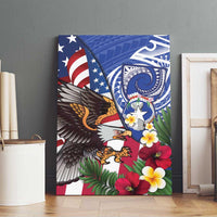 United States and Northern Mariana Islands Canvas Wall Art USA Flag Eagle CNMI Latte Stone Tropical Flowers