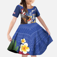 United States and Northern Mariana Islands Family Matching Mermaid Dress and Hawaiian Shirt USA Flag Eagle CNMI Latte Stone Tropical Flowers LT14 Daughter's Dress Blue - Polynesian Pride
