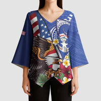 United States and Northern Mariana Islands Kimono Sleeve Blouse USA Flag Eagle CNMI Latte Stone Tropical Flowers LT14 - Polynesian Pride