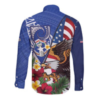 United States and Northern Mariana Islands Long Sleeve Button Shirt USA Flag Eagle CNMI Latte Stone Tropical Flowers