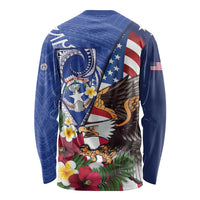 United States and Northern Mariana Islands Long Sleeve Shirt USA Flag Eagle CNMI Latte Stone Tropical Flowers LT14 - Polynesian Pride
