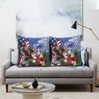 United States and Northern Mariana Islands Pillow Cover USA Flag Eagle CNMI Latte Stone Tropical Flowers LT14 - Polynesian Pride