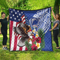 United States and Northern Mariana Islands Quilt USA Flag Eagle CNMI Latte Stone Tropical Flowers