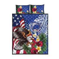 United States and Northern Mariana Islands Quilt Bed Set USA Flag Eagle CNMI Latte Stone Tropical Flowers