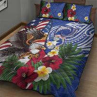 United States and Northern Mariana Islands Quilt Bed Set USA Flag Eagle CNMI Latte Stone Tropical Flowers
