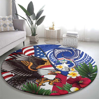 United States and Northern Mariana Islands Round Carpet USA Flag Eagle CNMI Latte Stone Tropical Flowers
