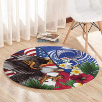 United States and Northern Mariana Islands Round Carpet USA Flag Eagle CNMI Latte Stone Tropical Flowers