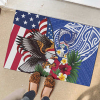 United States and Northern Mariana Islands Rubber Doormat USA Flag Eagle CNMI Latte Stone Tropical Flowers