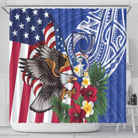 United States and Northern Mariana Islands Shower Curtain USA Flag Eagle CNMI Latte Stone Tropical Flowers