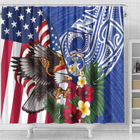 United States and Northern Mariana Islands Shower Curtain USA Flag Eagle CNMI Latte Stone Tropical Flowers