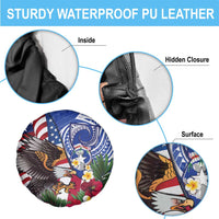 United States and Northern Mariana Islands Spare Tire Cover USA Flag Eagle CNMI Latte Stone Tropical Flowers