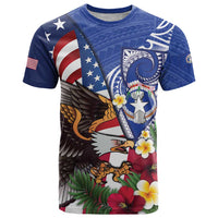 United States and Northern Mariana Islands T Shirt USA Flag Eagle CNMI Latte Stone Tropical Flowers