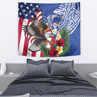 United States and Northern Mariana Islands Tapestry USA Flag Eagle CNMI Latte Stone Tropical Flowers LT14 - Polynesian Pride