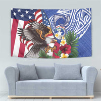 United States and Northern Mariana Islands Tapestry USA Flag Eagle CNMI Latte Stone Tropical Flowers LT14 - Polynesian Pride