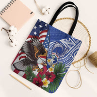 United States and Northern Mariana Islands Tote Bag USA Flag Eagle CNMI Latte Stone Tropical Flowers LT14 Black Strap One Size Blue - Polynesian Pride