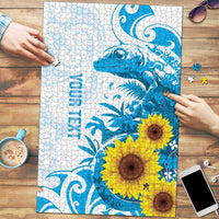 New Zealand Autism Awareness Month Puzzle Takiwatanga Maori Lizard With Sunflower - Polynesian Pride